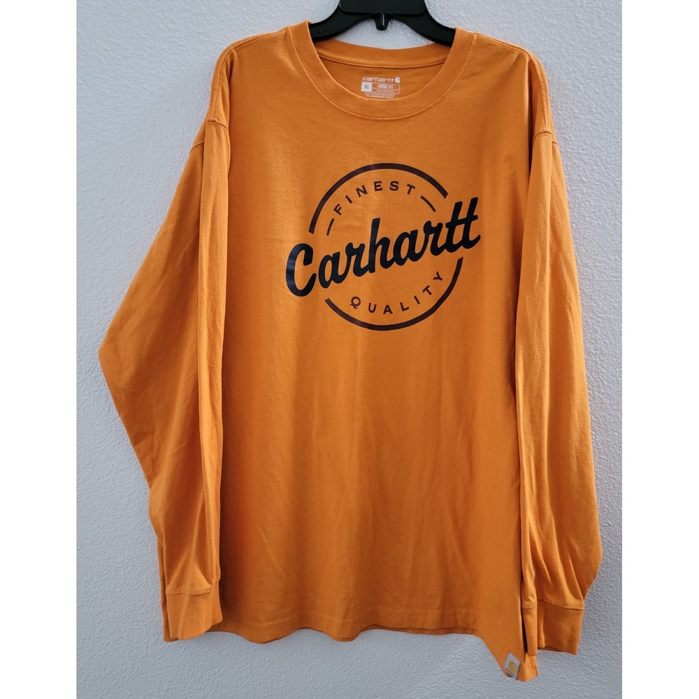 Carhartt Mens XL Loose Fit Long Sleeve Graphic T-Shirt Orange Gorpcore Workwear